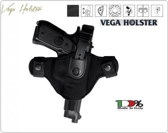 Fondina da Cintura in Cordura Professionale  Nera Vega Holster Italia  Polizia Carabinieri Vigilanza Guardie Giurate Art. FV2