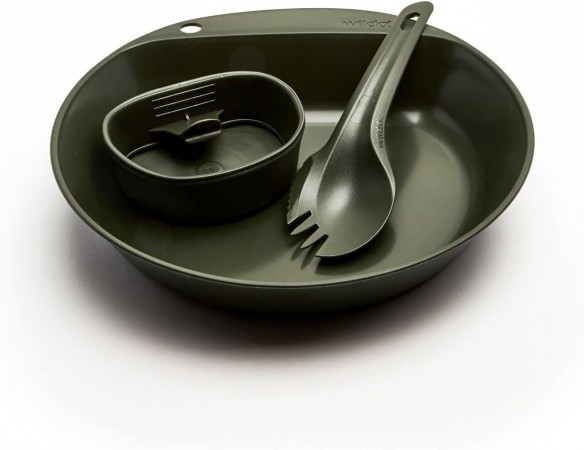 Set Posate Piatto Posate e Bicchiere Campeggio Survival PATHFINDER KIT WILDO® 3-TLG.KST.OLIV Art. 14673001
