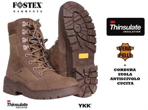 Anfibio Scarpone Scarponcino Uomo Donna Militari S.W.A.T. Pelle Thinsulate Desert Coiote Tan Fostex OFFERTA  Art. 231170D