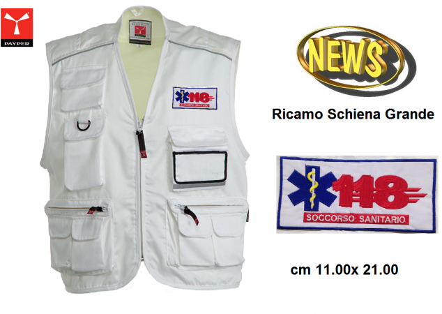 Gilet Estivo Multitasche Bianco POCKET con Ricamo Soccorso Sanitario 118 Payper Art. POKET-118