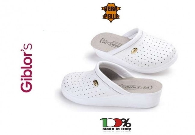 Zoccolo Ciabatta Donna Bianca Pelle Suola Gomma Antiscivolo Infermiera Cuoca Assistente Art. 473 