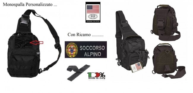 Marsupio Borsa Monospalla  Doppio Uso MOLLE Nero Personalizzato SOCCORSO ALPINO Art. 30700A-SA