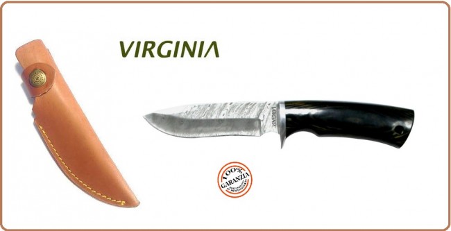 Coltello Damasco VIRGINIA Lama Fissa 12.00 cm Fodero CUOIO Caccia Collezione Art.VI3451