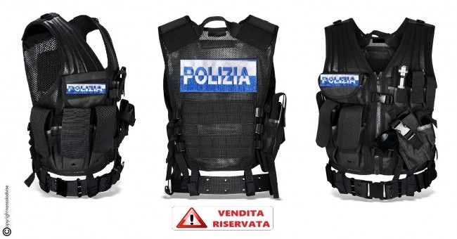 Tactical Vest Gilet Tattico Modulare Corpetto Tattico Mil-Tec Nero POLIZIA DI STATO Bicolor VENDITA RISERVATA Art.10720002-PS