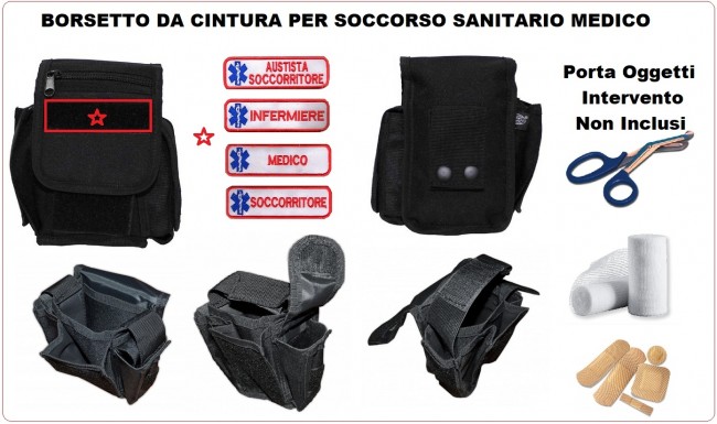 Borsa Borsetto Multiuso per Cinturone MHF Nero Porta Oggetti Intervento Soccorso Sanitario Medicina d'Urgenza Soccorritori con Ricamo Personalizzato  Art.30745A-SOC