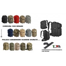 Zaino Militare Tattico Assault  M.O.L.L.E. Piccolo S/M 20 Litri  o Grande L 36 Litri   MIL TEC Poligono Polizia Carabinieri Guardia Giurata GPG IPS Vigili del Fuoco Tutti i Colori + Patch Ricamata Art.14002206-XX