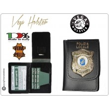 Portafoglio Portadocumenti in Vera Pelle con Placca Metallo Polizia Locale Vega Holser Italia  Art. 1WD113
