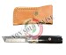 Coltello Serramanico Lama Tanto Artigianale in Acciaio Vero Damasco Manico Vero Corno Muflone con Fodero Cuoio Maru Art. DM04